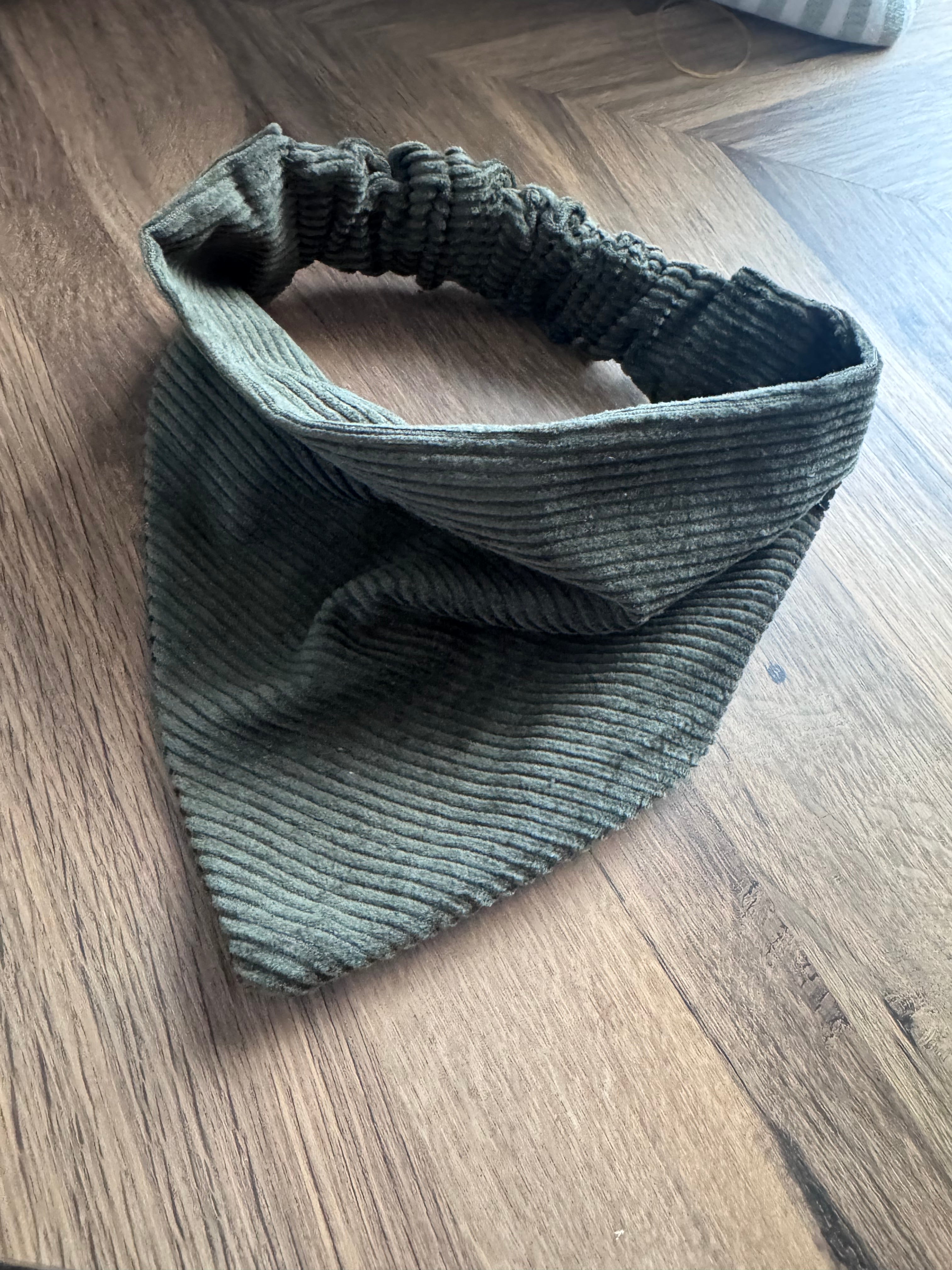 Green corduroy slip on pet bandana